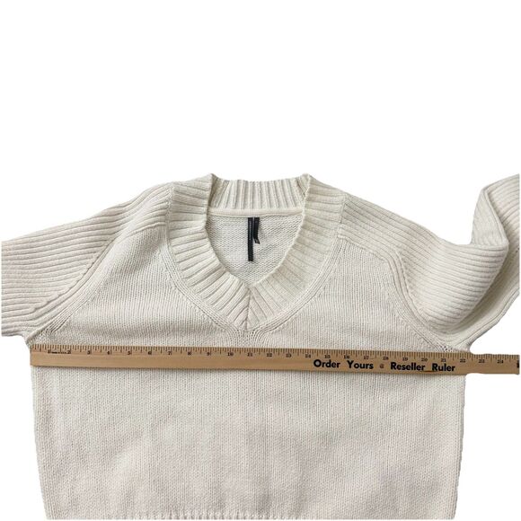 Anthropologie Sweater Womens Large Ivory Wool Blend V-neck Pullover Knit Preppy - Picture 7 of 9